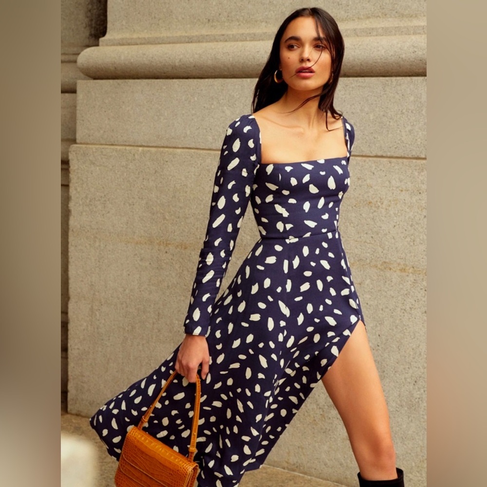 Reformation Sigmund Dress Petites in Navy Speckle - 4P
